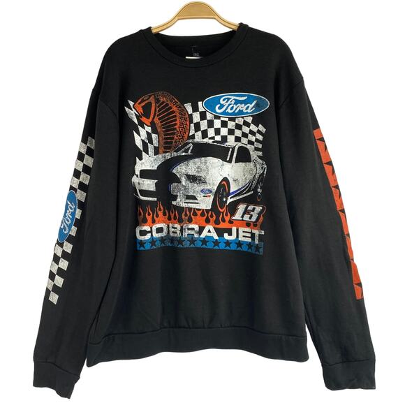 Ford Race Car Sweatshirt Cobra Jet Men XL Black Crewneck Grunge Graphic Print - Picture 1 of 8